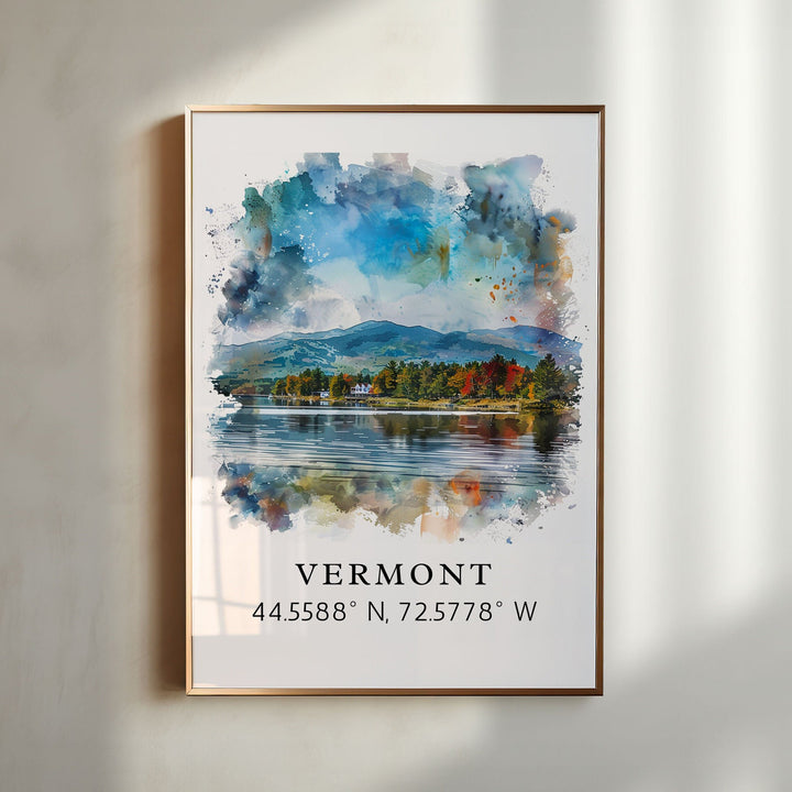 Vermont wall art - Vermont print with coordinates, Framed and Unframed Options - Wedding gift, Birthday present, Personalization Available