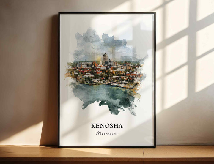 Kenosha Wall Art, Kenosha WI Print, Kenosha Watercolor Art, Kenosha Wisconsin Gift, Travel Print, Travel Poster, Housewarming Gift