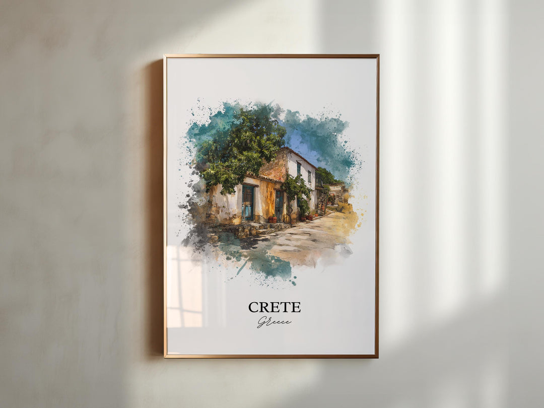 Crete Wall Art, Crete Greece Print, Greece Watercolor Art, Crete Greece Gift, Greece Travel Print, Travel Poster, Housewarming Gift