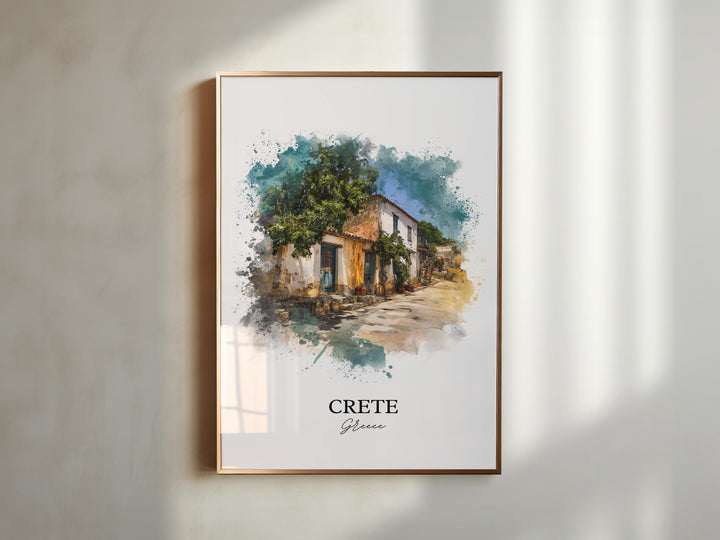 Crete Wall Art, Crete Greece Print, Greece Watercolor Art, Crete Greece Gift, Greece Travel Print, Travel Poster, Housewarming Gift