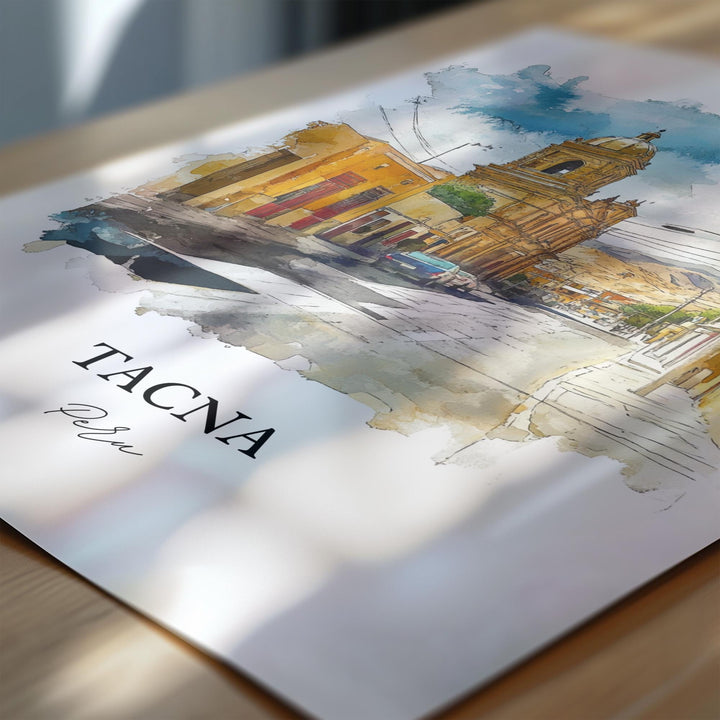 Tacna Peru Wall Art, San Pedro de Tacna Print, Peru Watercolor Art, Tacna Gift, Travel Print, Travel Poster, Housewarming Gift