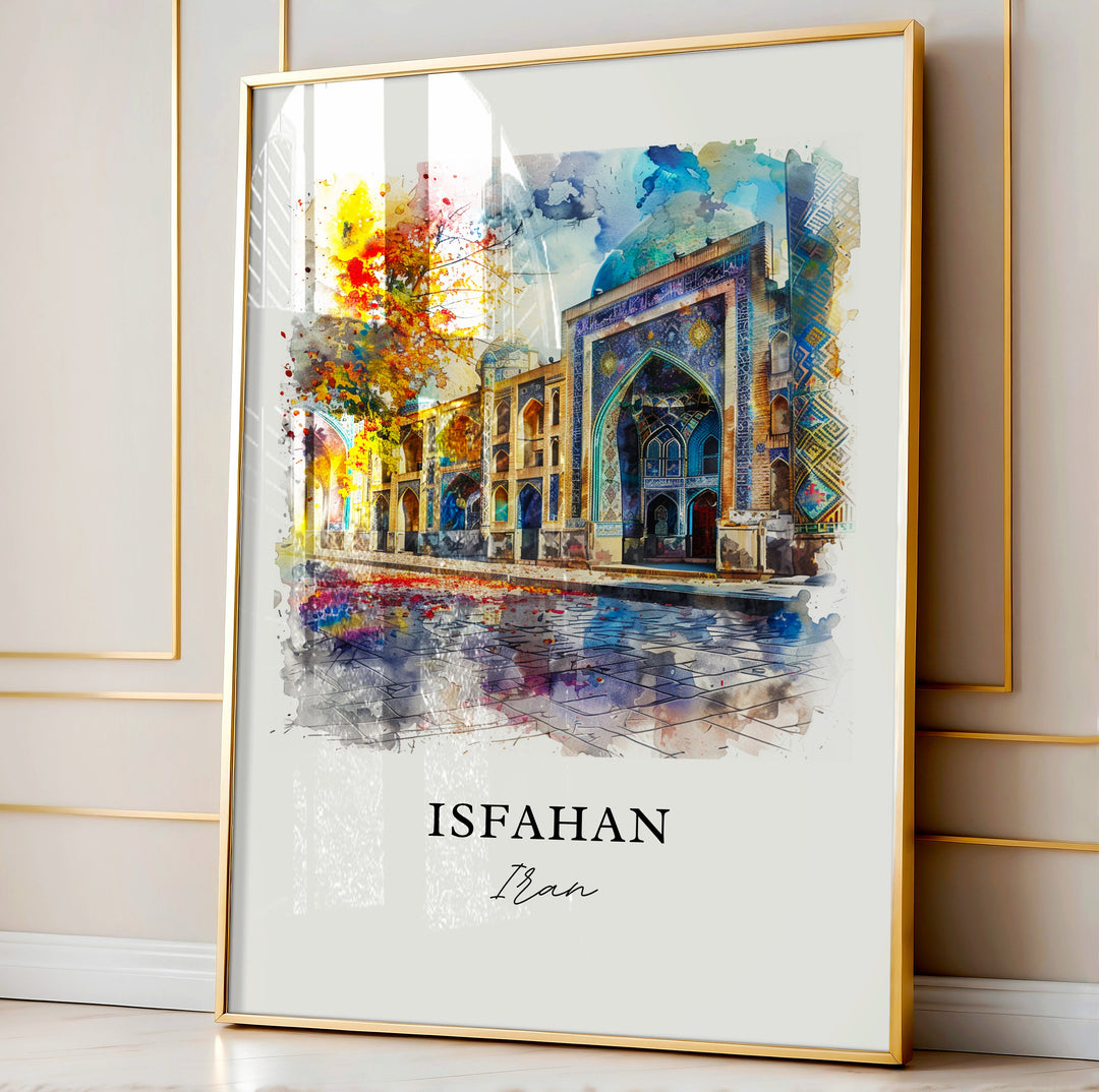 Isfahan Wall Art, Isfahan Iran Print, Iran Watercolor, Iran Artwork Gift,