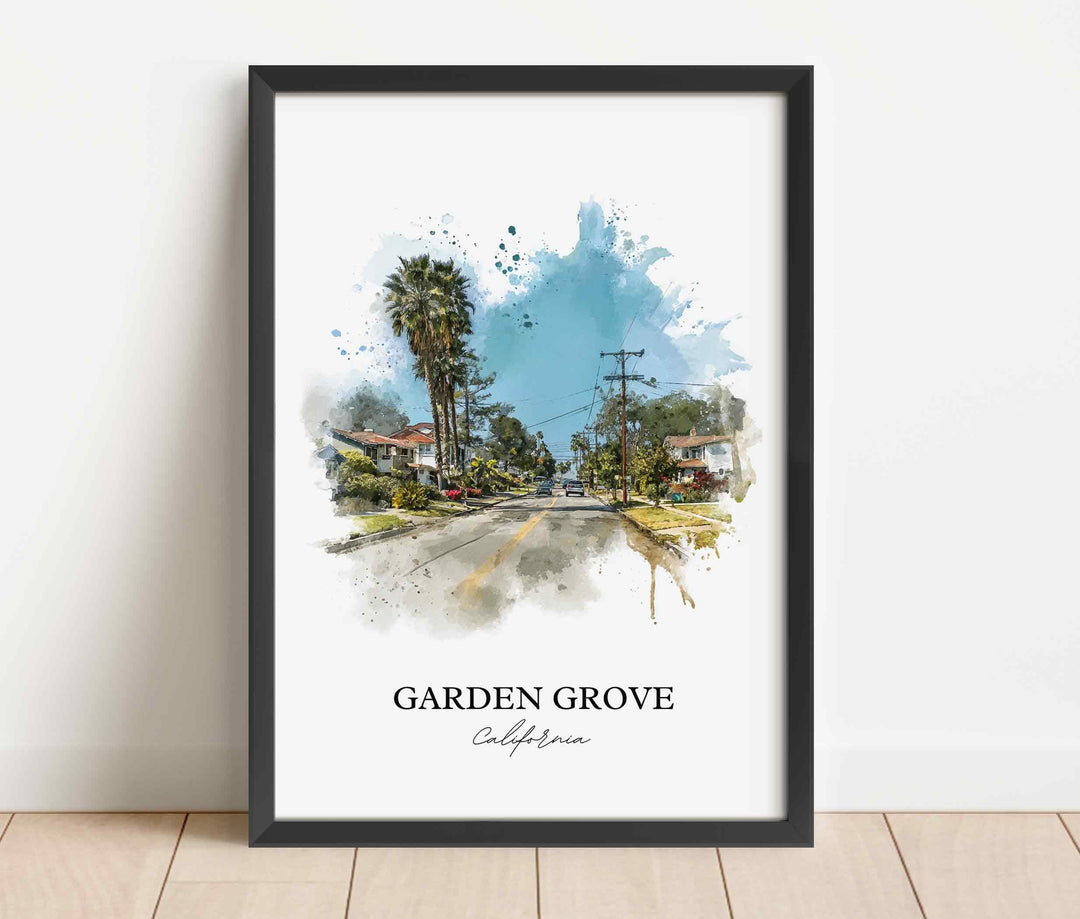 Garden Grove CA Wall Art, Orange County Print, California Watercolor Art, Garden Grove Gift, Travel Print, Travel Poster, Housewarming Gift