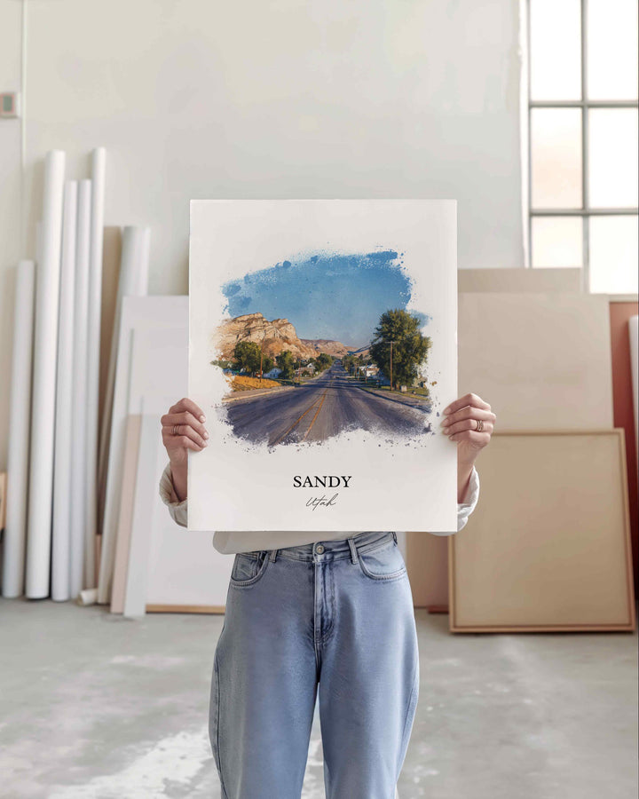 Sandy, Utah Wall Art, Sandy Print, Utah Watercolor Art, Salt Lake City Gift, Travel Print, Travel Poster, Housewarming Gift