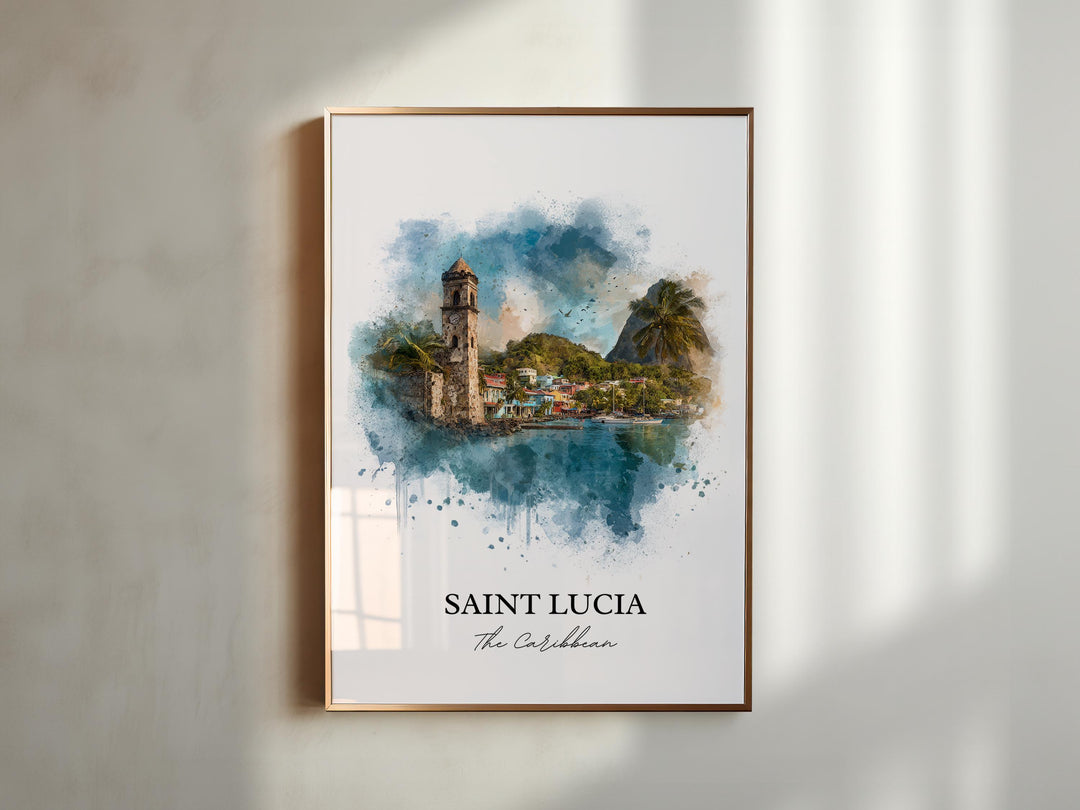 Saint Lucia Wall Art, St. Lucia Print, Caribbean Watercolor Art, St. Lucia Gift, Travel Print, Travel Poster, Housewarming Gift