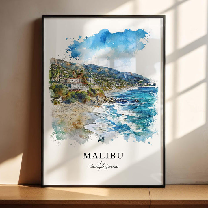 Malibu Wall Art, Malibu California Print, LA Watercolor Art, Malibu Cali Gift, Malibu