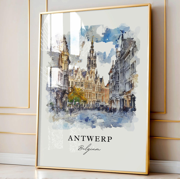 Antwerp Belgium Wall Art, Antwerp Print, Antwerp Watercolor Art, Antwerp Gift, Antwerp Travel Poster, Housewarming Gift