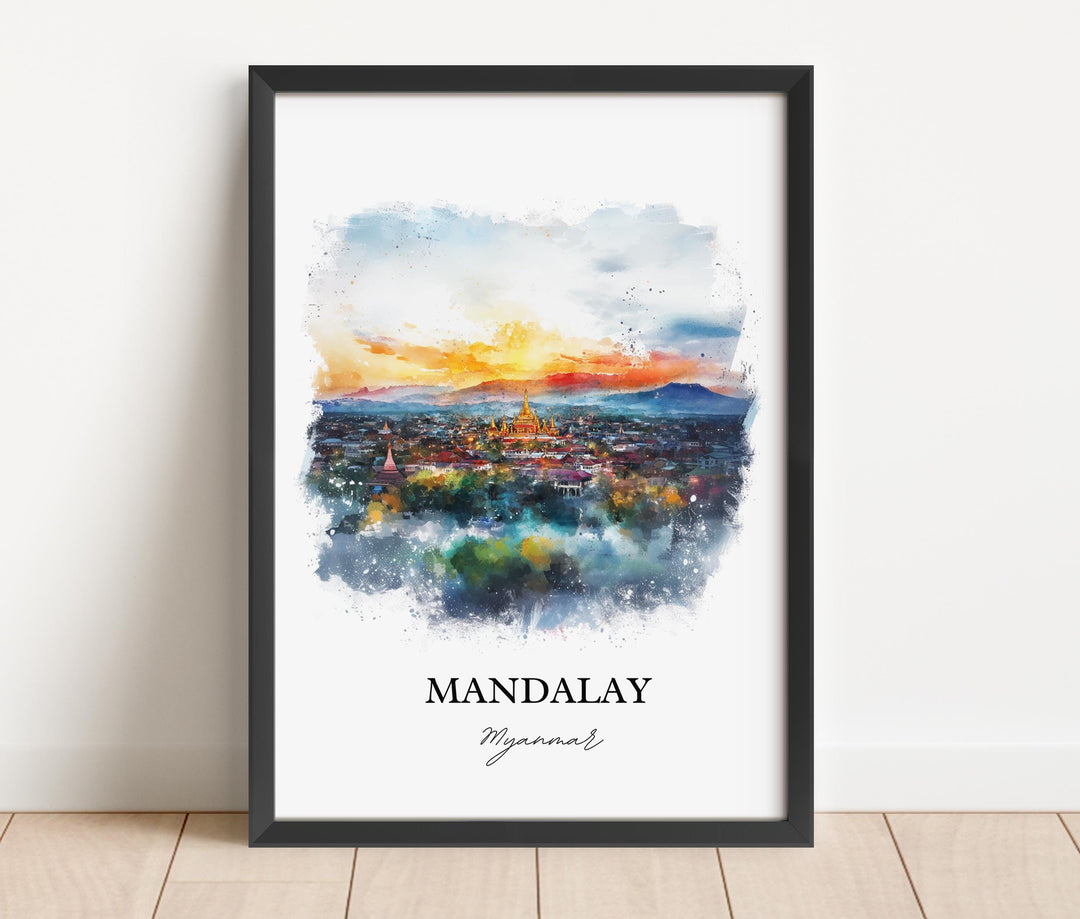 Mandalay Myanmar Wall Art, Myanmar Print, Myanmar Watercolor Art, Mandalay Gift, Travel Print, Travel Poster, Housewarming Gift