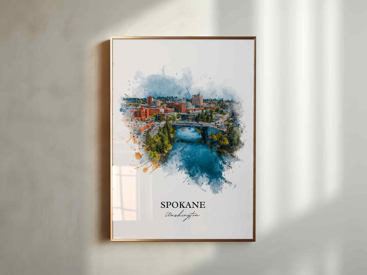 Spokane WA Wall Art, Spokane Print, Spokane Washington Watercolor Art, Washington State Gift, Travel Print, Travel Poster, Housewarming Gift