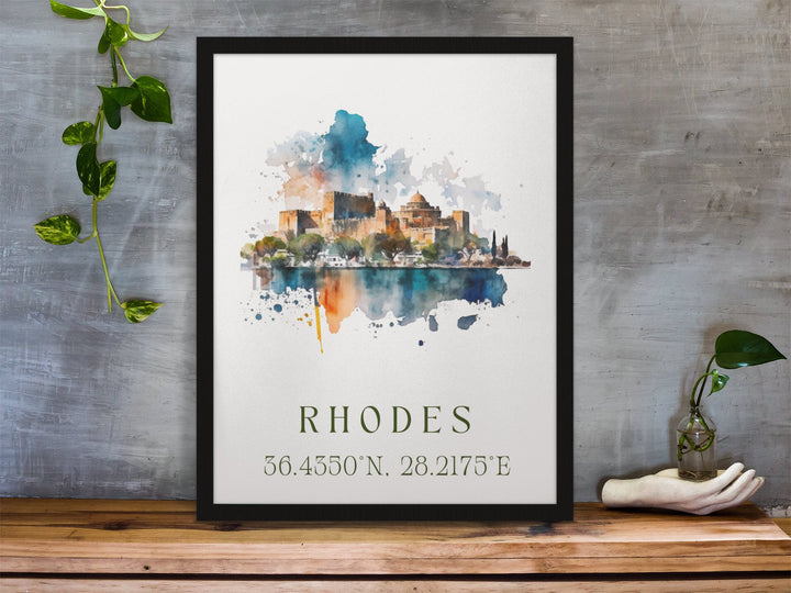 Rhodes traditional travel art - Greece, Rhodes poster, Wedding gift, Birthday present, Custom Text, Personalised Gift