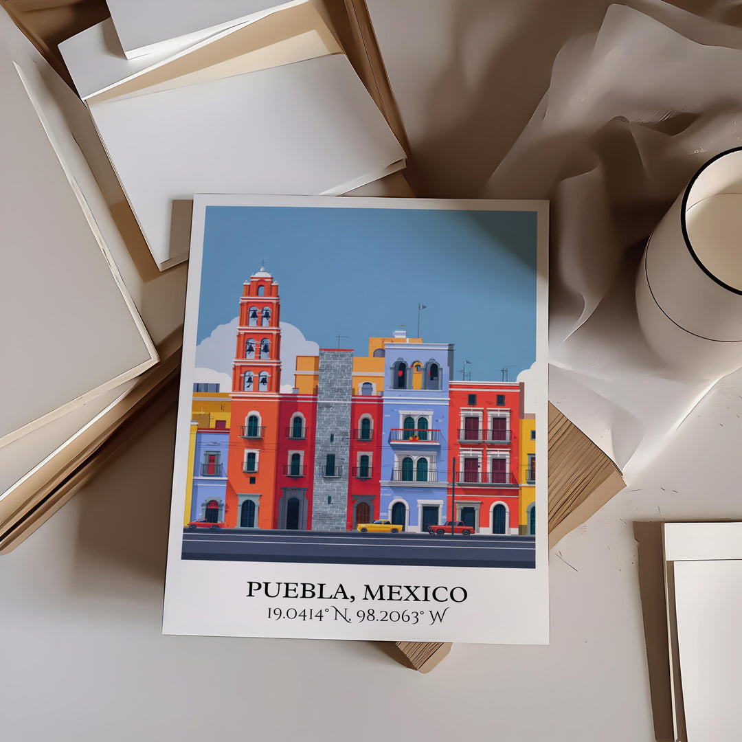 Puebla MX Art, Puebla Retro Travel Art, Puebla Home Decor, Puebla Gift, Puebla Mexico Travel Art, Travel Prints, Housewarming Gift