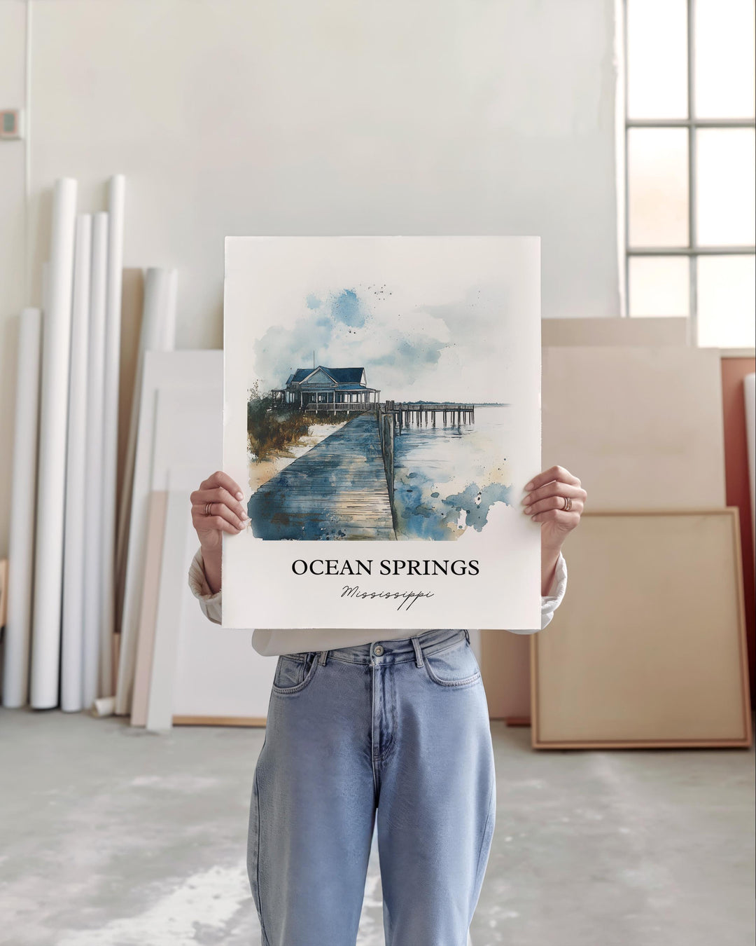 Ocean Springs MS Wall Art, Ocean Springs Print, Mississippi Watercolor, Ocean Springs Gift, Travel Print, Travel Poster, Housewarming Gift