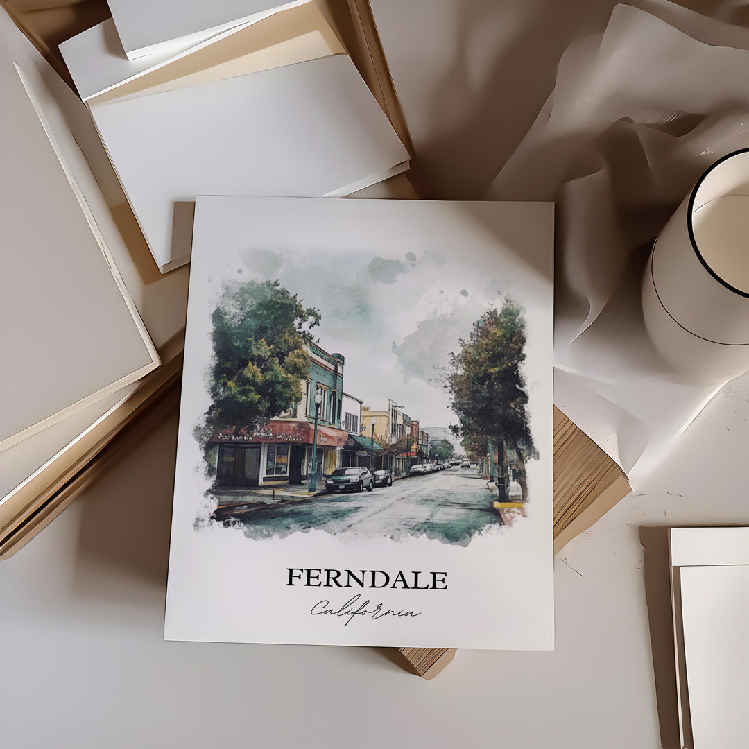 Ferndale California Wall Art, Humboldt County CA Print, Holland Watercolor, Ferndale CA Gift, Travel Print, Travel Poster, Housewarming Gift