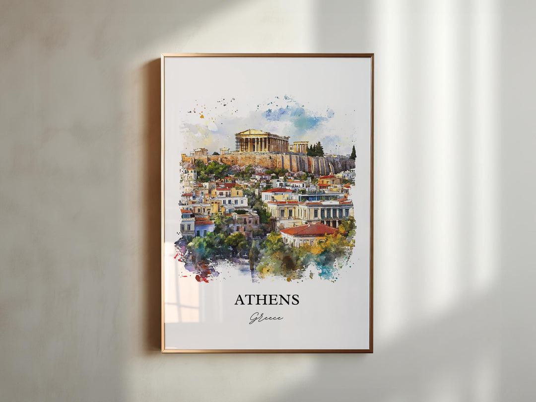 Athens Greece Wall Art, Athens Greece Print, Greece Watercolor Art, Athens Greece Gift, Travel Print, Travel Poster, Housewarming Gift