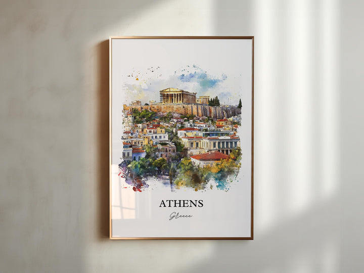 Athens Greece Wall Art, Athens Greece Print, Greece Watercolor Art, Athens Greece Gift, Travel Print, Travel Poster, Housewarming Gift