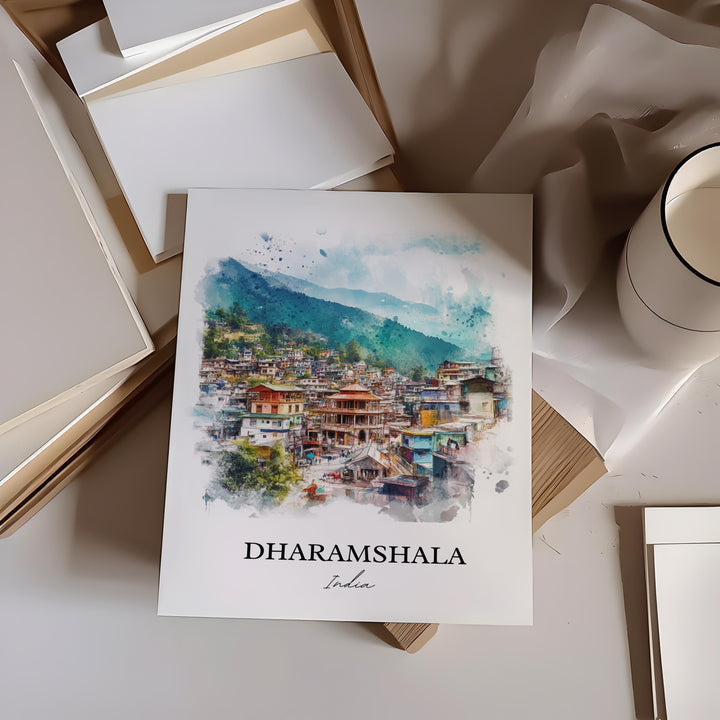Dharamshala Wall Art, Himachal Pradesh Print, India Watercolor Art, Dharamshala Gift, Travel Print, Travel Poster, Housewarming Gift