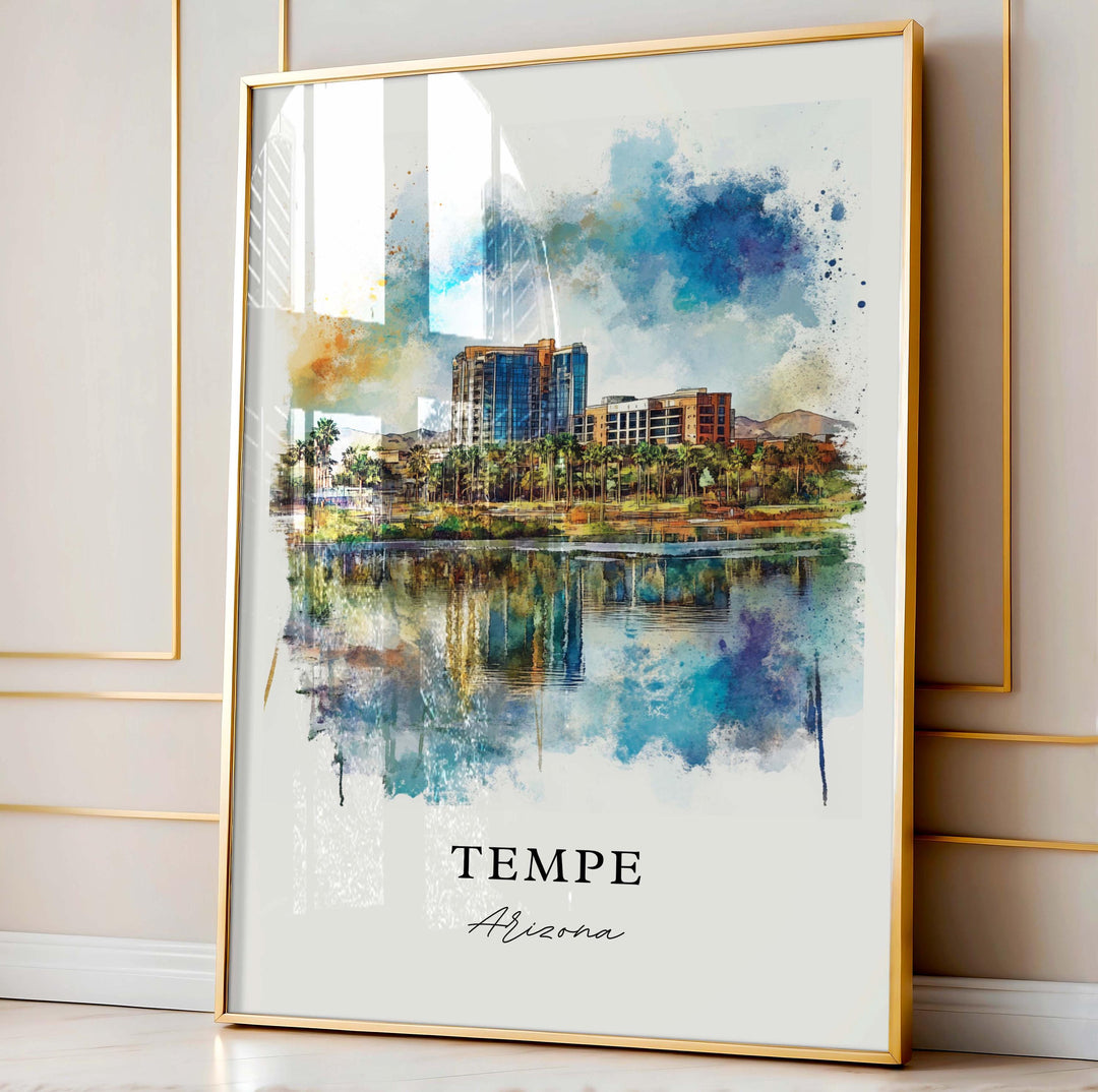 Tempe AZ Wall Art, Tempe Arizona Print, Tempe Watercolor Art, Tempe Arizona Gift,