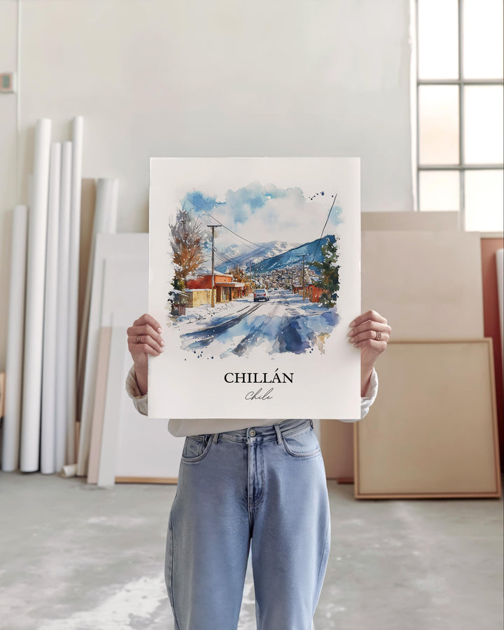Chillán Chile Wall Art, Ñuble Region Print, Chile Watercolor Art, Chillán Chile Gift, Travel Print, Travel Poster, Housewarming Gift