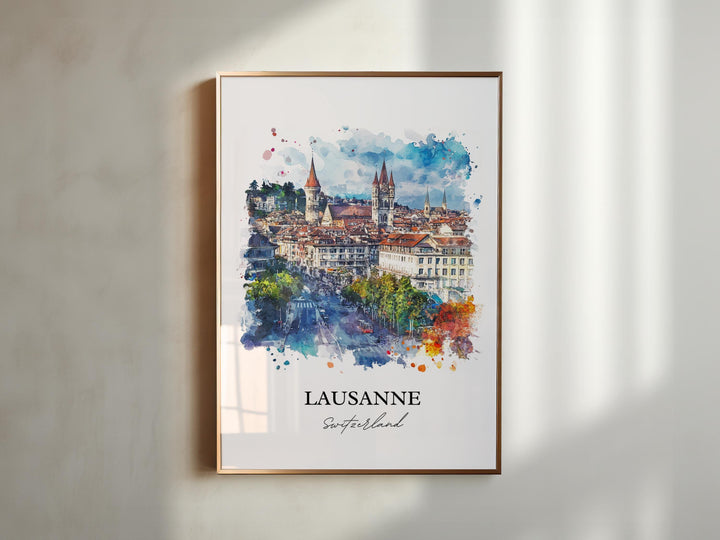 Lausanne Wall Art, Lausanne Print, Switzerland Watercolor Art, Lausanne Switzerland Gift, Travel Print, Travel Poster, Housewarming Gift