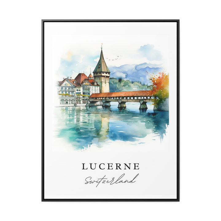 Lucerne traditional travel art - Switzerland, Lucerne poster, Wedding gift, Birthday present, Custom Text, Personalised Gift