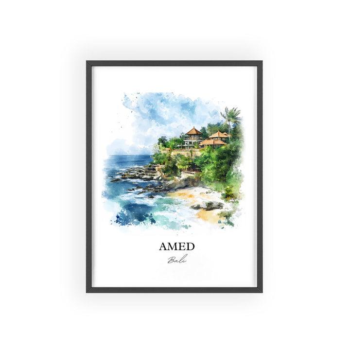 Amed Bali Wall Art, Karangasem Print, Bali Watercolor Art, Amed Bali Gift, Travel Print, Travel Poster, Housewarming Gift
