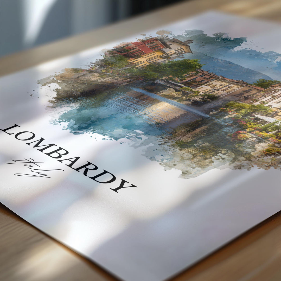 Lombardy Italy Wall Art, Lombardy Print, Italy Watercolor Art, Lombardy Italy Gift, Lombardy Travel Print, Travel Poster, Housewarming Gift