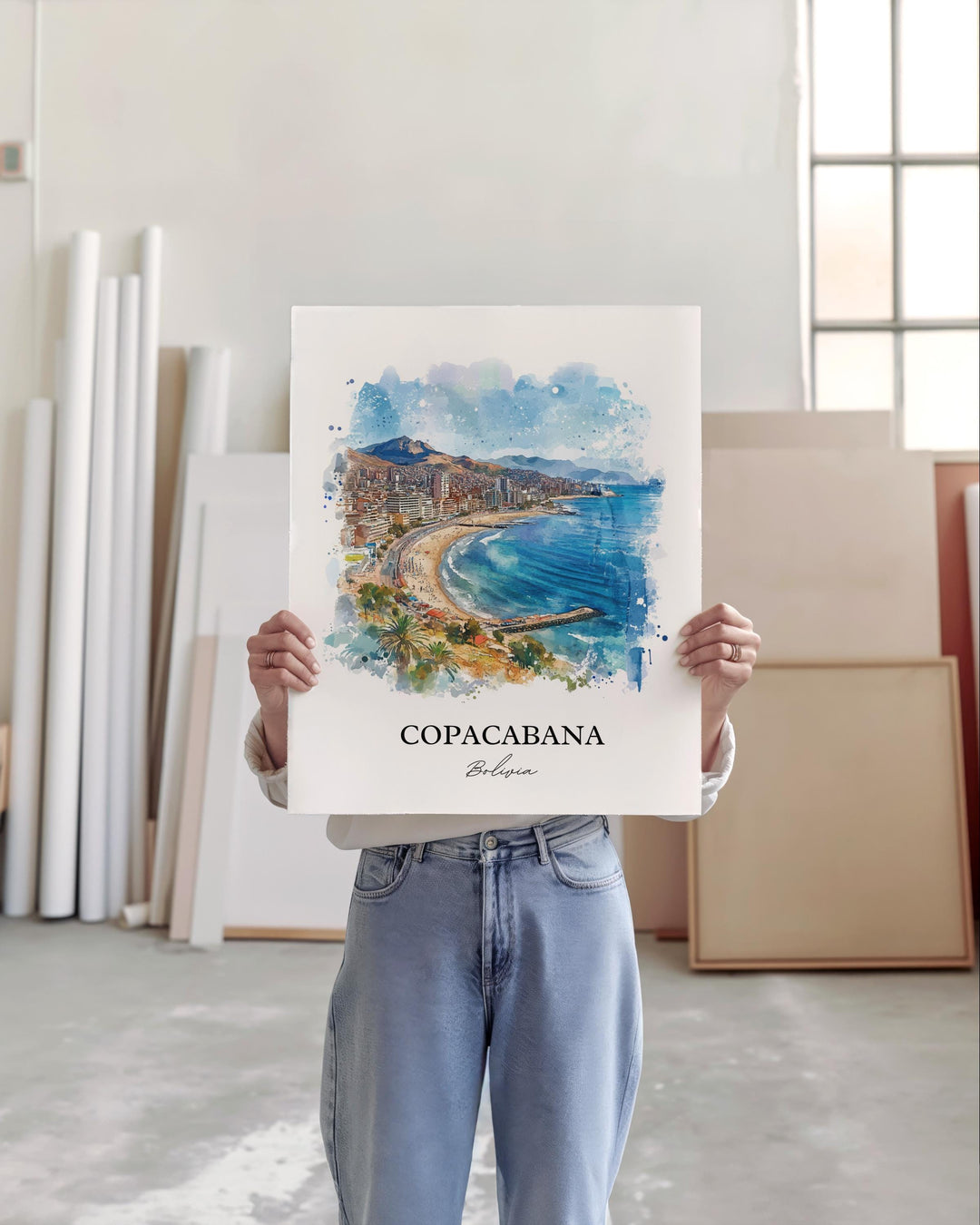 Copacabana Bolivia Wall Art, Lake Titicaca Print, Bolivia Watercolor Art, Lake Titicaca Gift, Travel Print, Travel Poster, Housewarming Gift