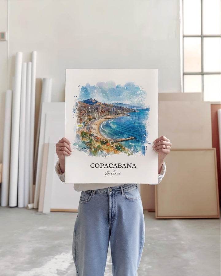 Copacabana Bolivia Wall Art, Lake Titicaca Print, Bolivia Watercolor Art, Lake Titicaca Gift, Travel Print, Travel Poster, Housewarming Gift