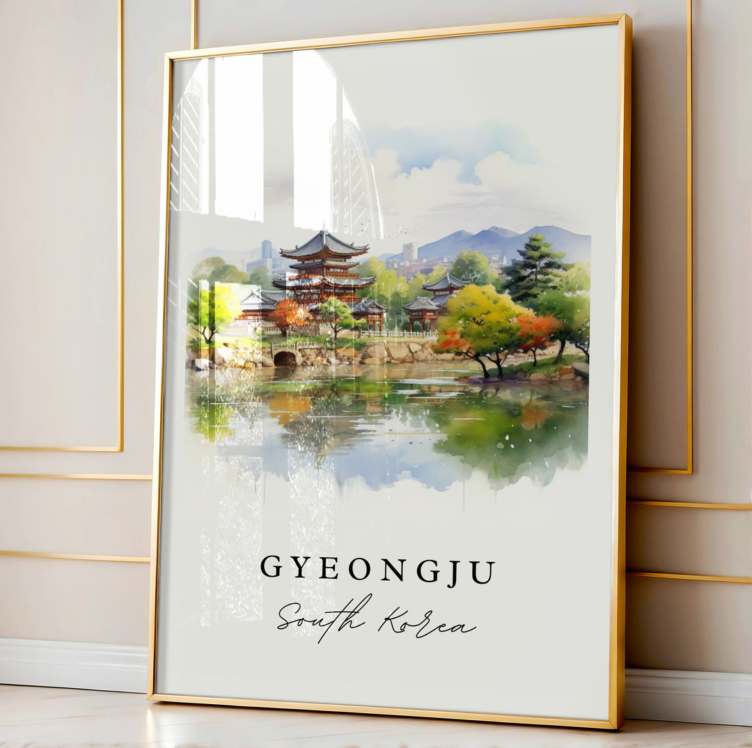 Gyeongju traditional travel art - South Korea, Gyeongju poster, Wedding gift, Birthday present, Custom Text, Personalized Gift