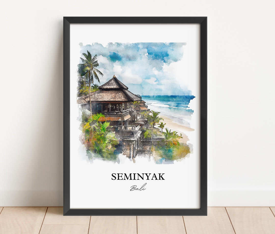 Seminyak Wall Art, Seminyak Beach Print, Bali Watercolor Art, Seminyak Bali Gift, Travel Print, Travel Poster, Housewarming Gift