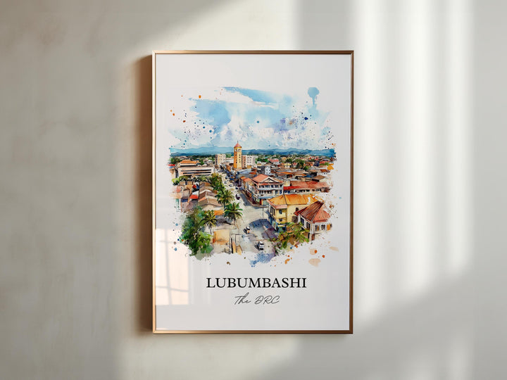 Lubumbashi Wall Art, DRC Africa Print, DRC Watercolor Art, Lubumbashi Gift, Travel Print, Travel Poster, Housewarming Gift