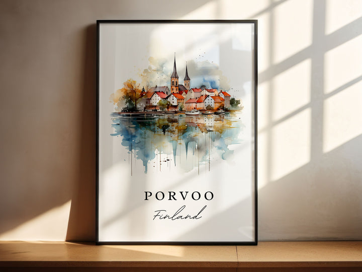 Porvoo traditional travel art - Finland, Porvoo poster print, Wedding gift, Birthday present, Custom Text, Perfect Gift