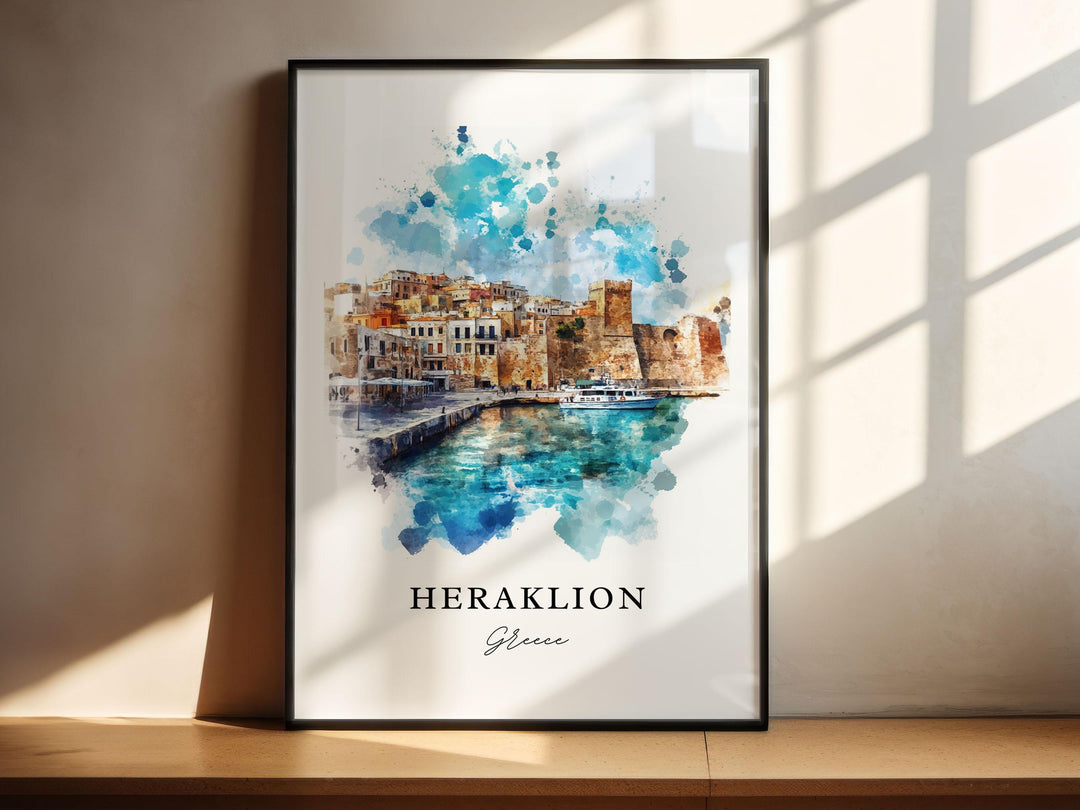 Heraklion Wall Art, Heraklion Print, Crete Greece Watercolor Art, Heraklion Crete Gift,