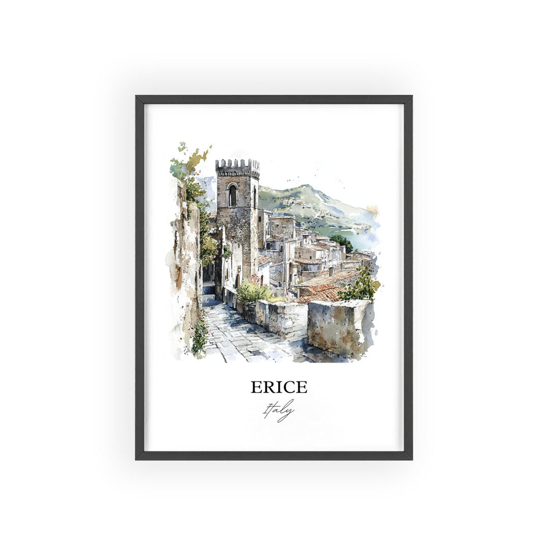 Erice Italy Wall Art, Sicily Print, Italy Watercolor Art, Erice Italy Gift, Travel Print, Travel Poster, Housewarming Gift