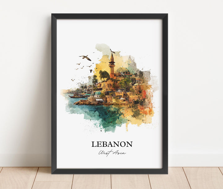 Lebanon Wall Art, Lebanon Print, Lebanon Watercolor Art, Lebanon Country Gift, Travel Print, Travel Poster, Housewarming Gift