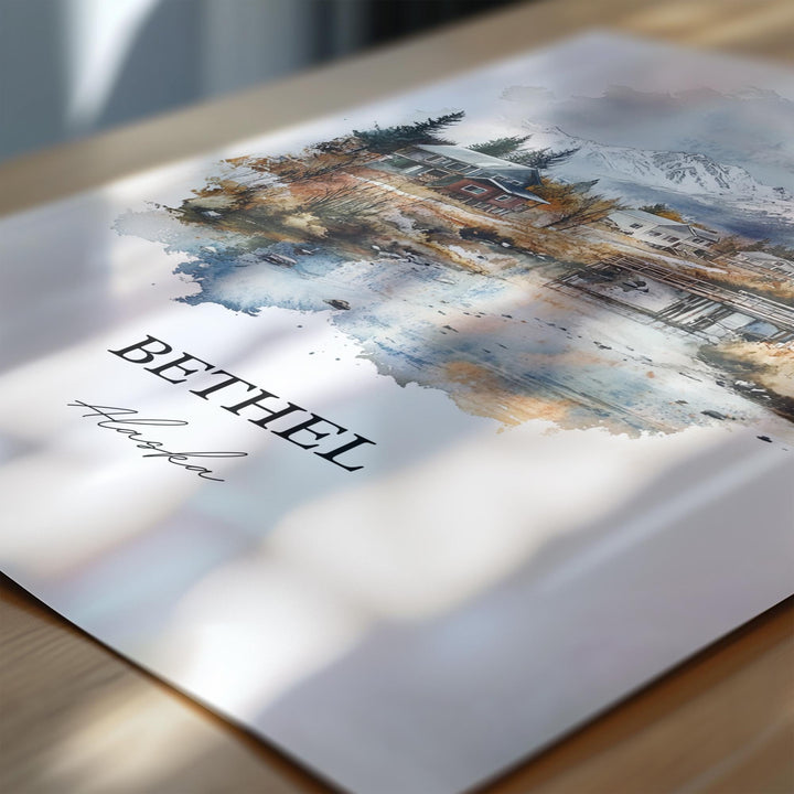 Bethel Alaska Wall Art, Kuskokwim River Print, Bethel Alaska Watercolor Art, Bethel AK Gift, Travel Print, Travel Poster, Housewarming Gift