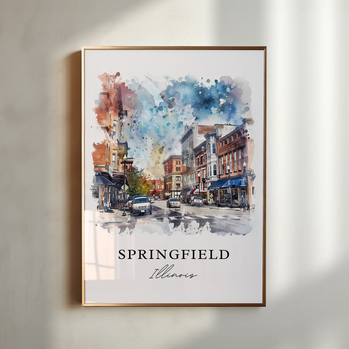 Springfield IL Art, Springfield Illinois Print, Springfield Watercolor, Sangamon IL Gift,