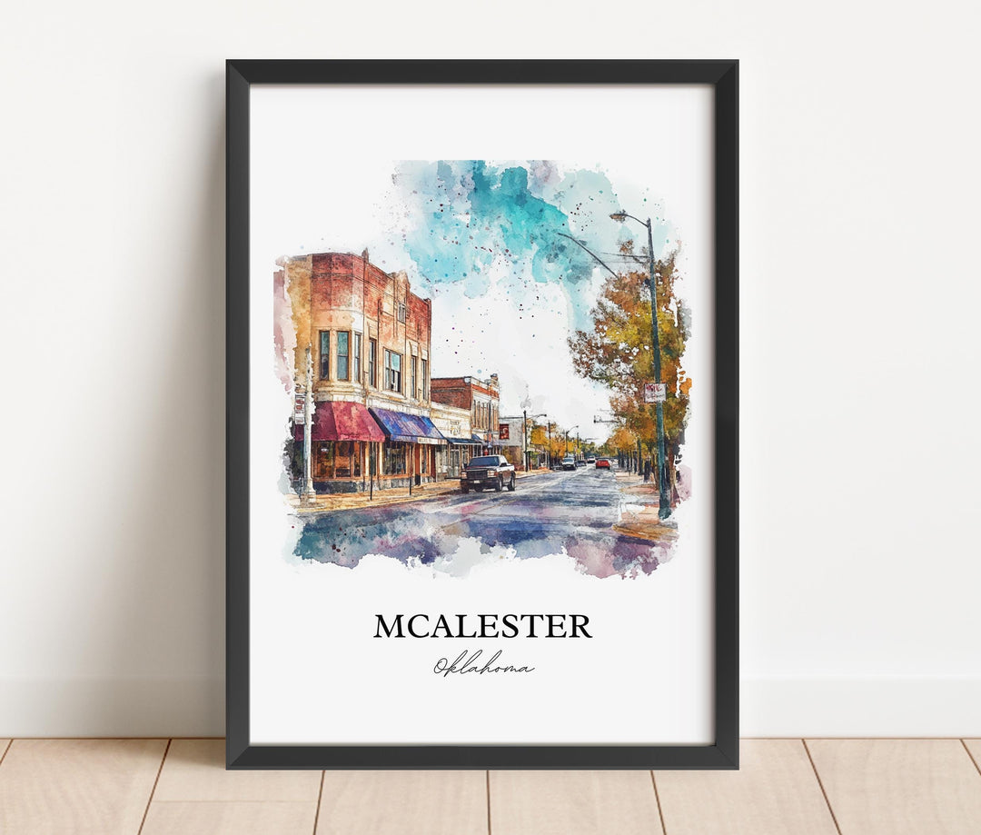 McAlester OK Wall Art, Pittsburg County OK Print, Oklahoma Watercolor Art, MCalester OK Gift, Travel Print, Travel Poster, Housewarming Gift