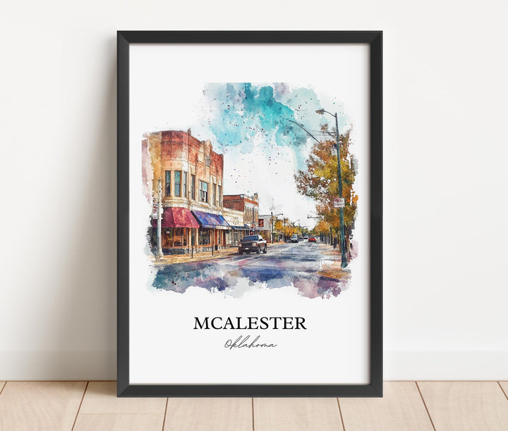 McAlester OK Wall Art, Pittsburg County OK Print, Oklahoma Watercolor Art, MCalester OK Gift, Travel Print, Travel Poster, Housewarming Gift