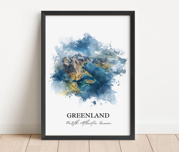 Greenland Wall Art, Greenland Print, Greenland Watercolor Art, Greenland Gift, Travel Print, Travel Poster, Housewarming Gift