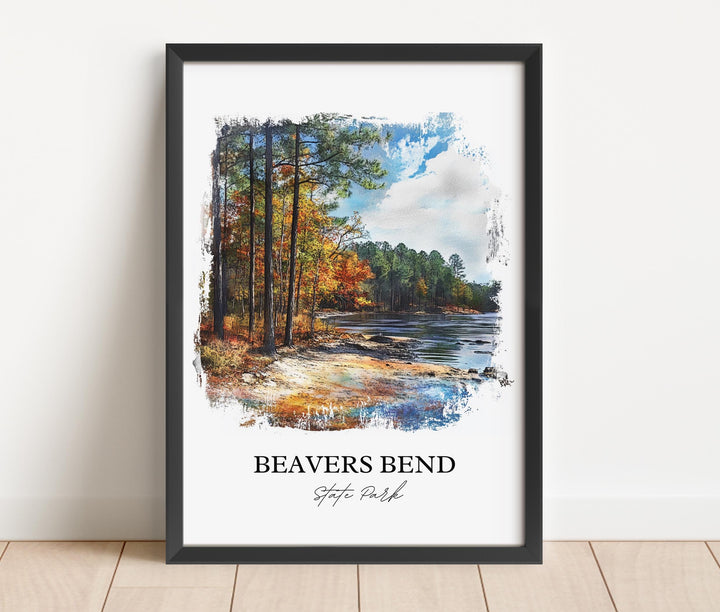 Beavers Bend Park Art, McCurtain County Print, Oklahoma Watercolor Art, Beavers Bend OK Gift, Travel Print, Travel Poster, Housewarming Gift
