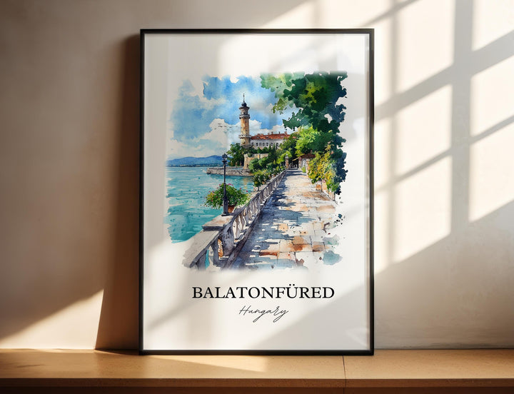 Balatonfured Wall Art, Lake Balaton Print, Hungary Watercolor Art, Balatonfured Hungary Gift, Travel Print, Travel Poster, Housewarming Gift