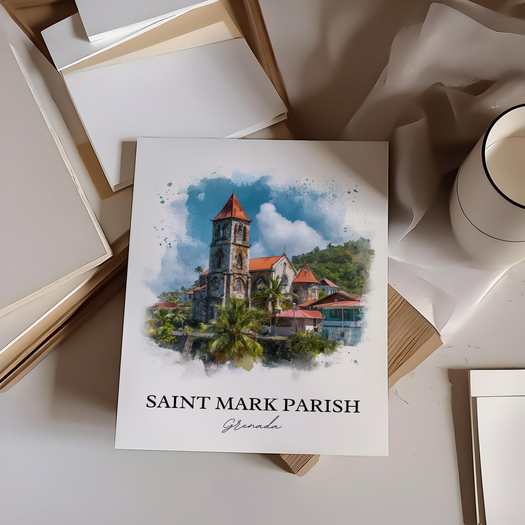 Saint Mark Parish Wall Art, Grenada Print, Grenada Watercolor Art, Grenada Gift, Grenada Travel Print, Travel Poster, Housewarming Gift