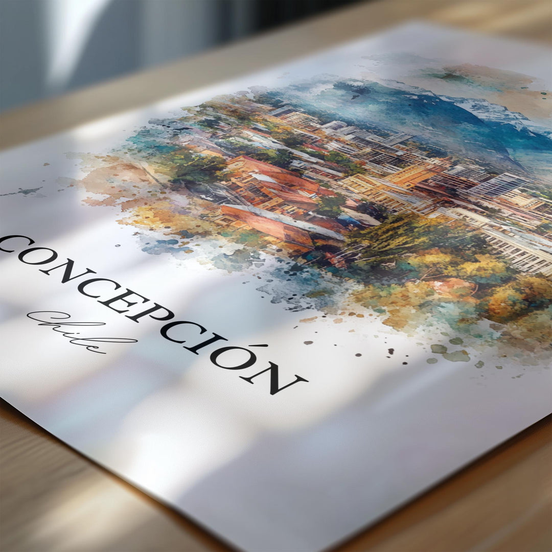 Concepción Chile Wall Art, Chile Travel Print, Chile Watercolor Art, Concepción Gift, Travel Print, Travel Poster, Housewarming Gift