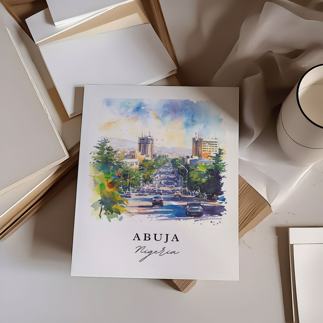 Abuja watercolor wall art - Nigeria, Abuja print, Wedding gift, Birthday present, Custom Text, Perfect Gift