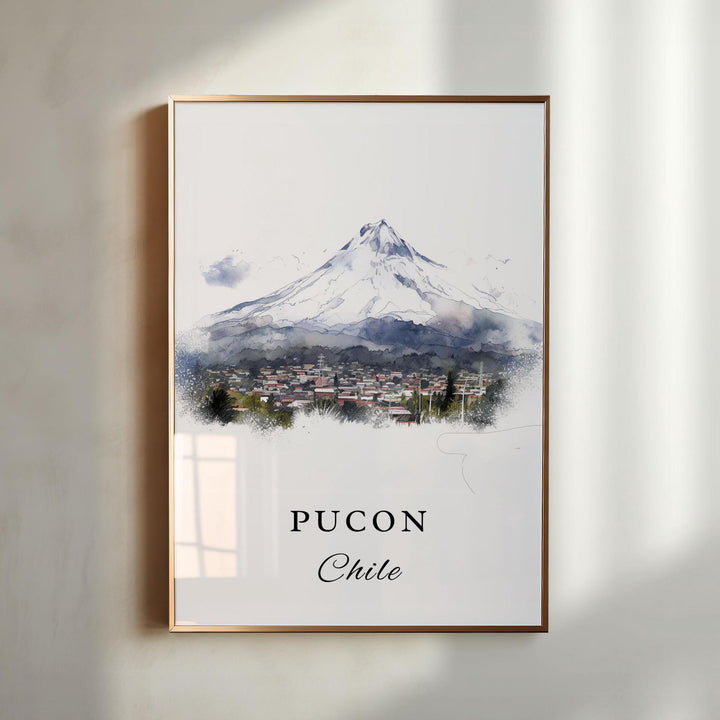 Pucon Chile wall art - Chile, Pucon Volcano poster, Pucon Chile, Lake Villarrica gift, Birthday present, Custom Text, Personalised Gift