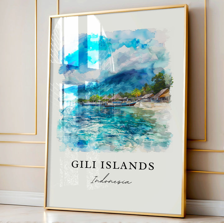 Gili Islands Art, Gili Islands Print, Lombok Indonesia Watercolor Art, Gili Indonesia Gift,