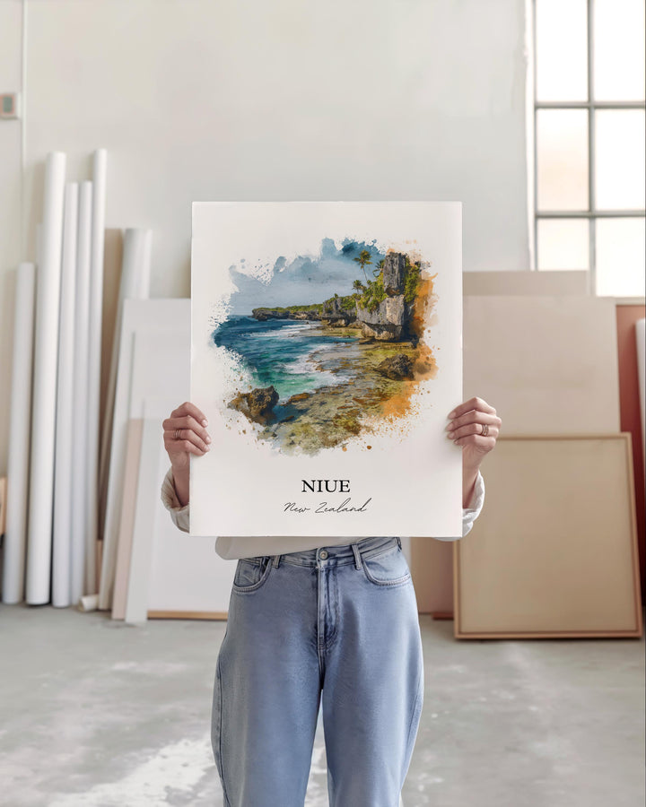 Niue Wall Art, New Zealand Print, Niue NZ Watercolor, Niue Gift, Niue Travel Print, New Zealand Travel Poster, Housewarming Gift