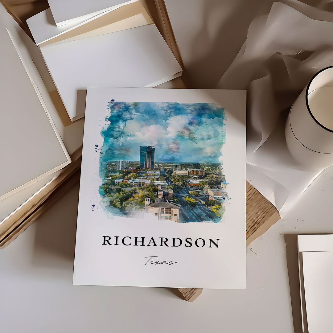 Richardson TX Wall Art, Richardson Print, Richardson Watercolor Art, Richardson Texas Gift,