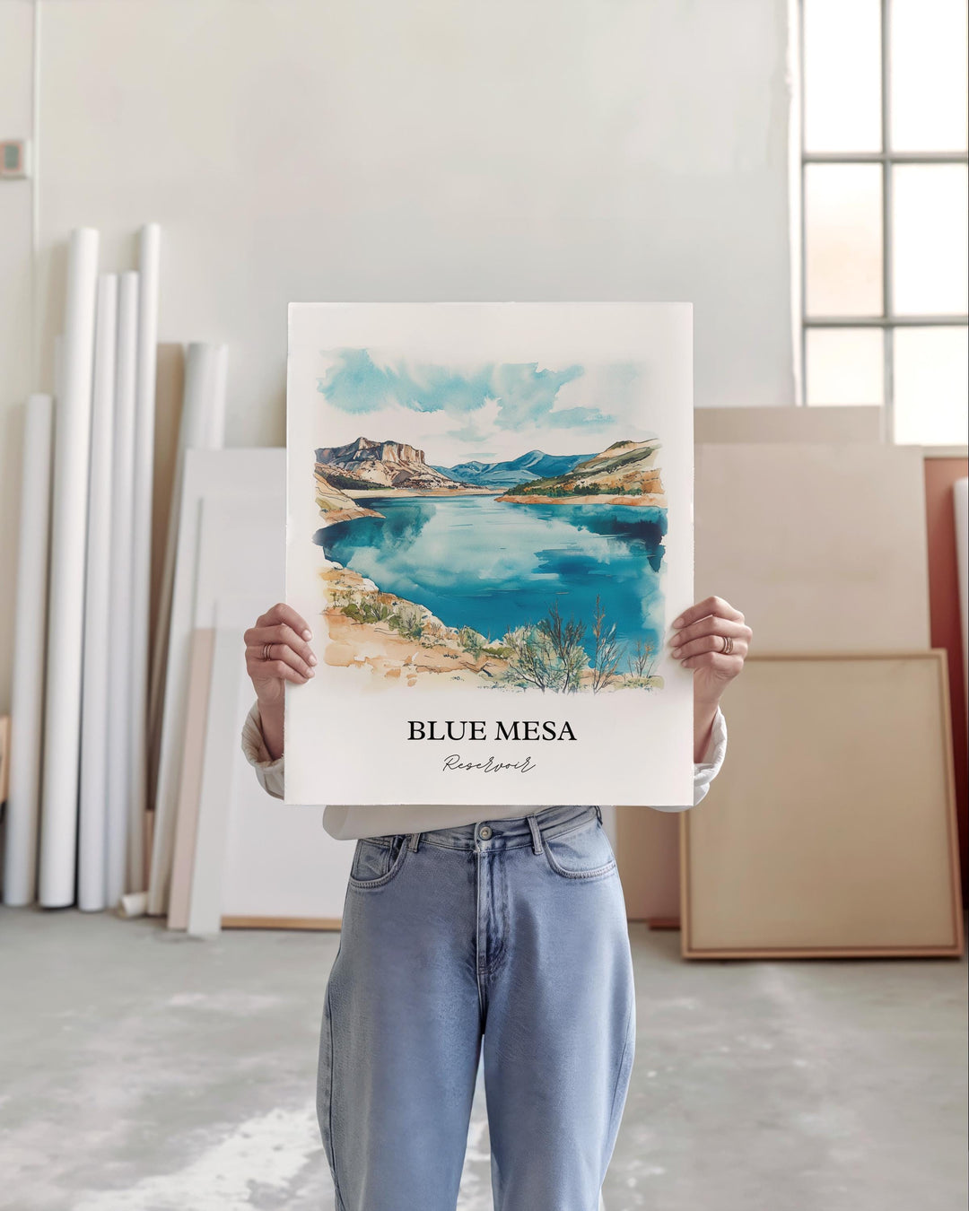 Blue Mesa Reservoir Art, Gunnison Print, Colorado Watercolor Art, Blue Mesa Reservoir Gift, Travel Print, Travel Poster, Housewarming Gift